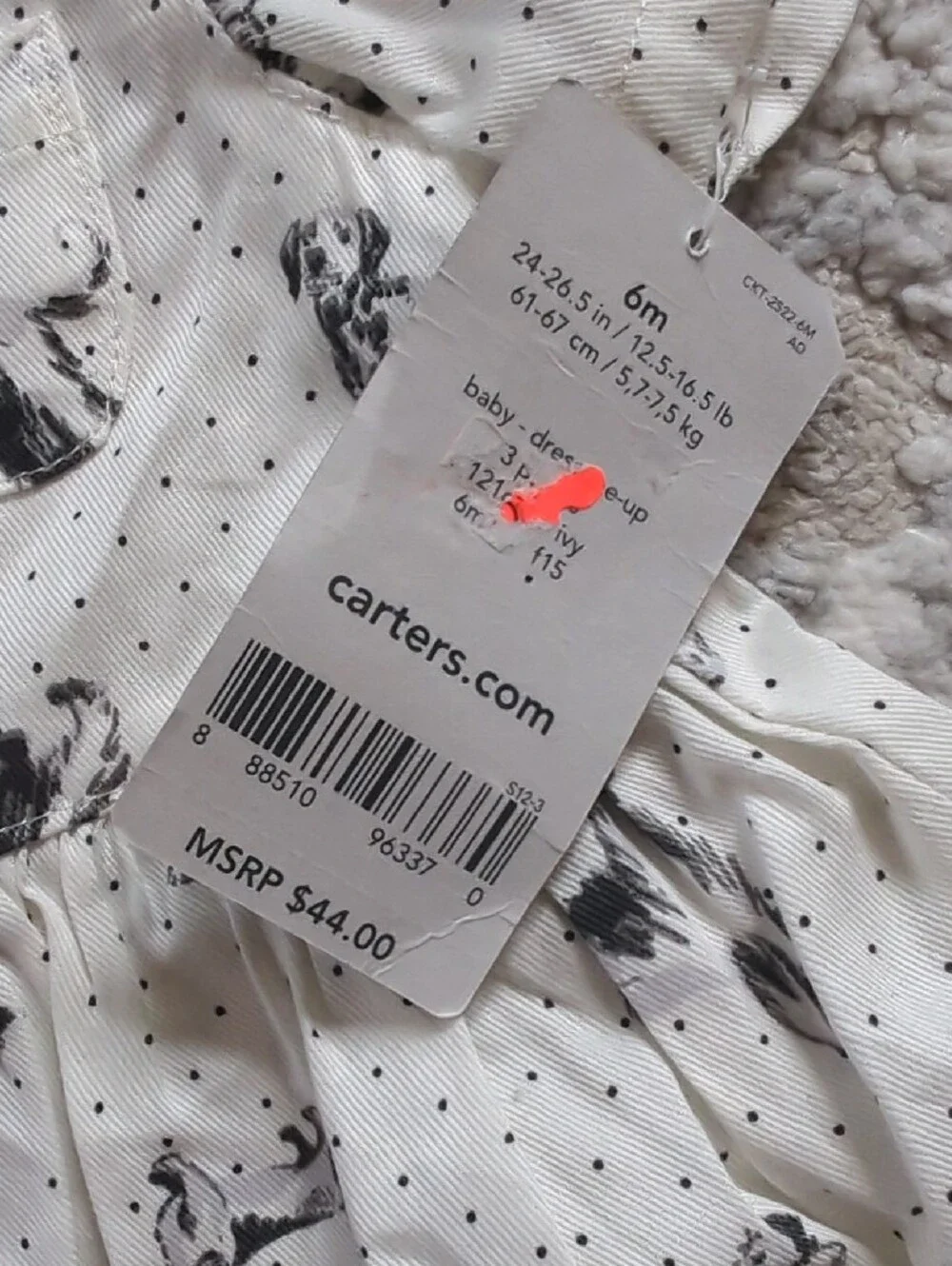 NWT Carter's Cream Dress with Black Puppy Print and Polka Dots Size 6 Months